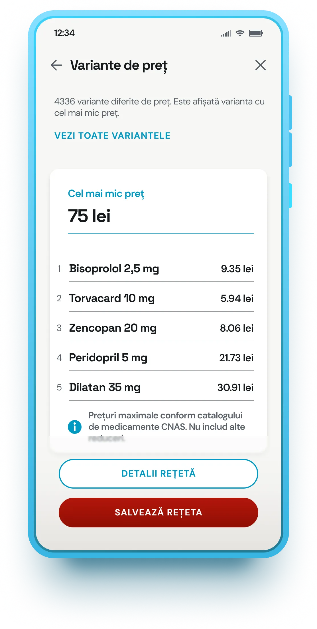 Simulare a aplicației Optimerix pe telefon mobil